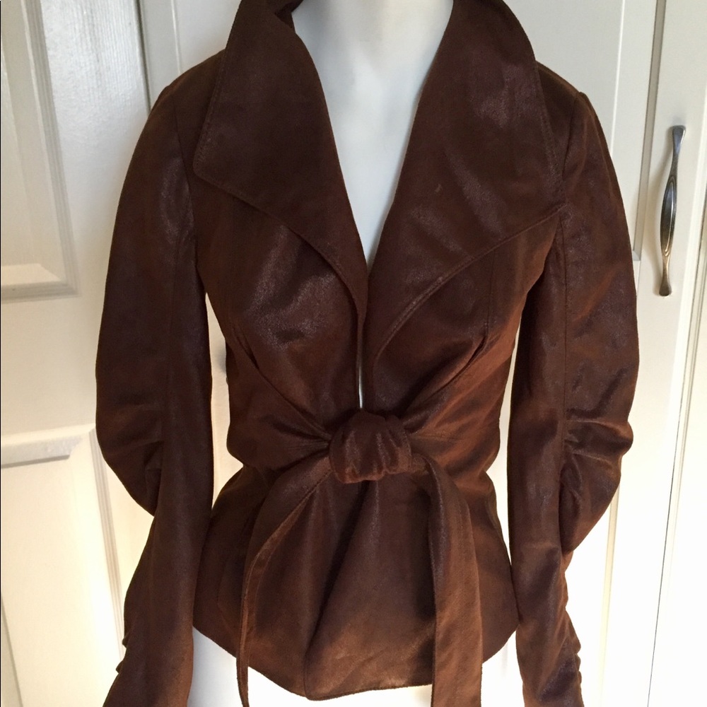 ZARA POLISHED LEATHER LOOK JACKET RUST BROWN